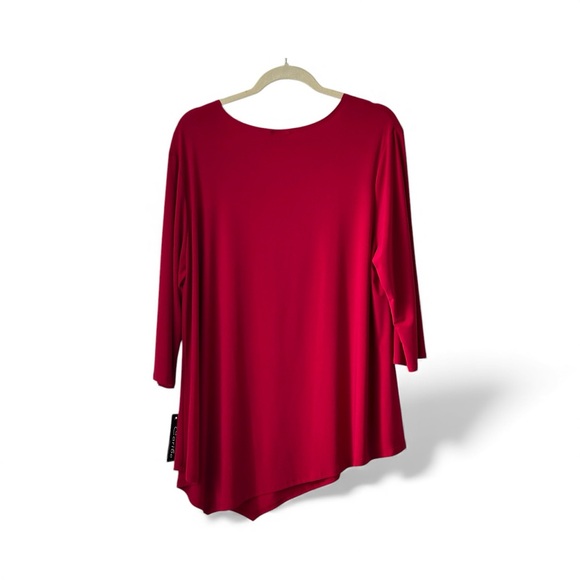 CARIBE Red 3/4 Sleeve V Neck TUNIC TOP 1XL Pullover Asymmetrical Hem Stretch NEW - Picture 4 of 8